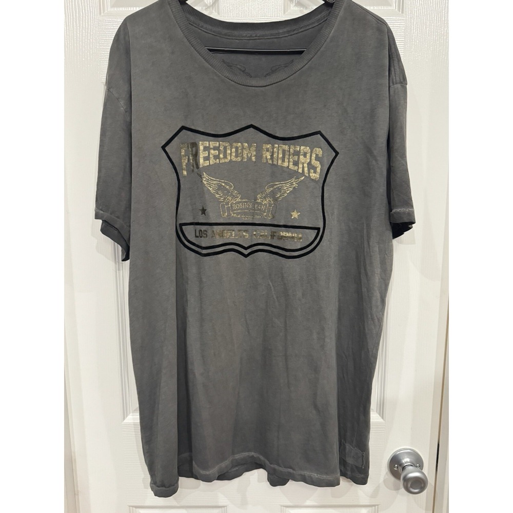 Robin's Jean Freedom Vintage Men's Shirt Size 2xl USA Gray & Gold‎ Metallic VTG